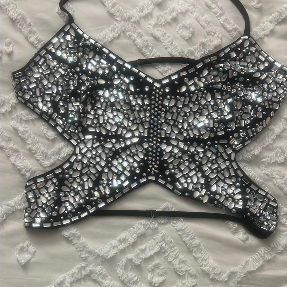Black Embellished butterfly Top